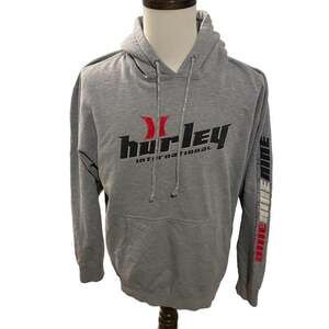 Vintage Y2K Hurley International Mens Graphic Logo Hoodie, Gray, Large